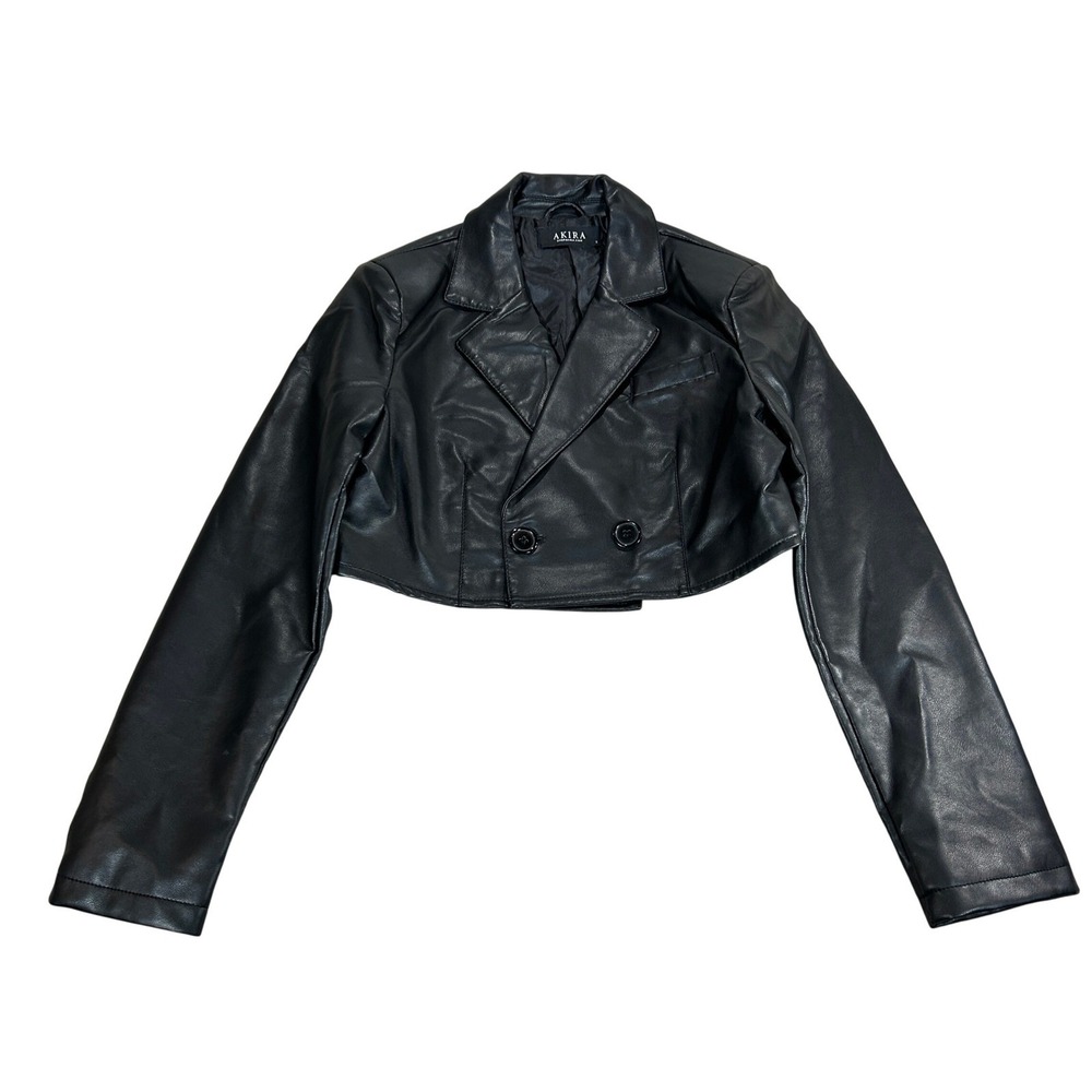 Akira Womens Black Faux Leather Ultra Cropped Moto Blazer Jacket YDP-22885 S